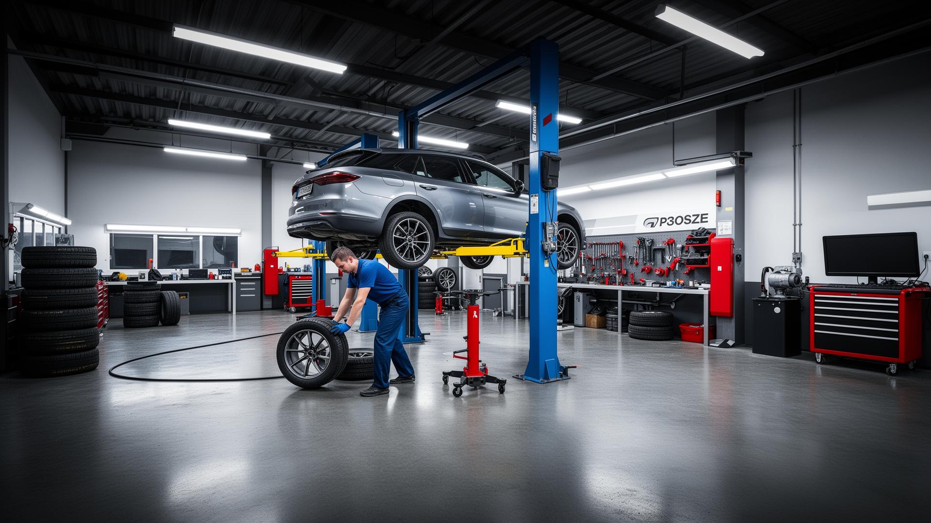 Professionelle Werkstatt mit Hebebühne